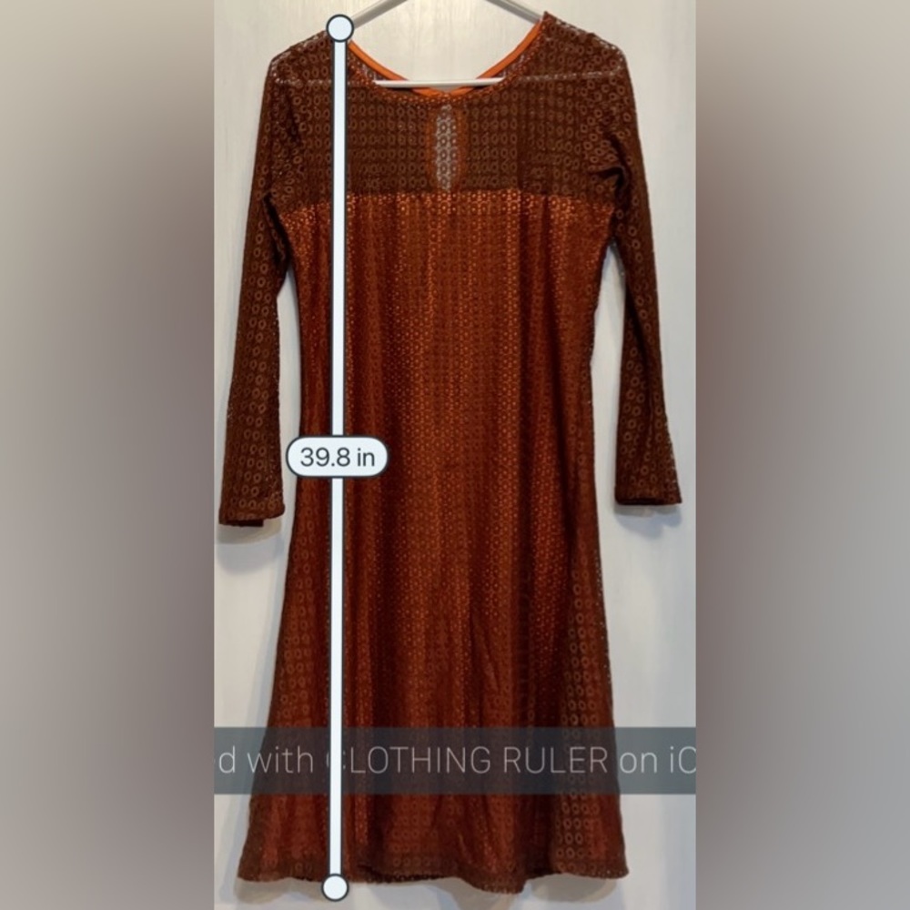EBZA L AWESOME Cocktail dress Brown Lace Over Orange Keyhole Back, Hidden Zipper - Picture 10 of 15